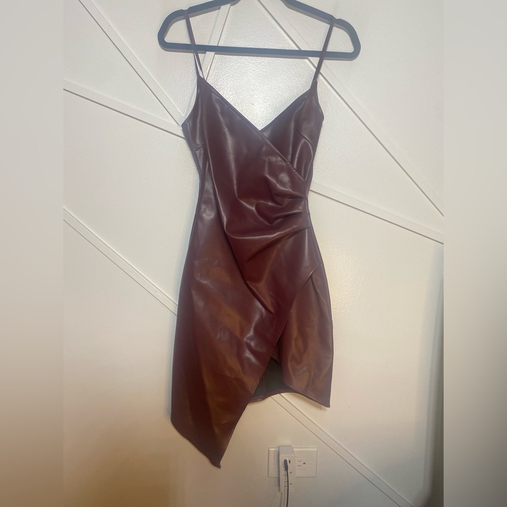 AKIRA faux leather dress burgundy